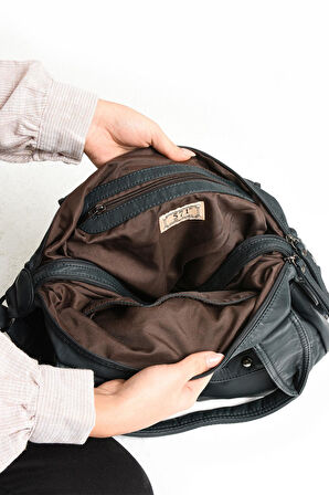 Suni Deri Çapraz Askılı Çok Bölmeli Omuz Çantası Mavi (Model: 571-11-10F)