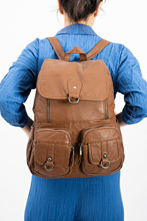 Yıkanmış Deri Sırt Çantası Taba (Model: 571-11-11E)