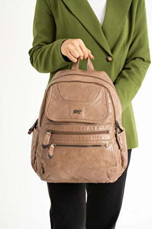 Suni Deri Sırt Çantası Vizon (Model: 571-11-12G)
