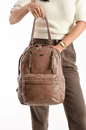 Suni Deri Sırt Çantası Bronz (Model: 571-11-12J)