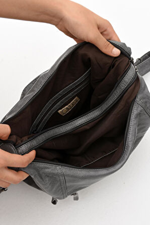 Suni Deri Yumuşak Dokumalı Sırt Omuz Çantası Gri (Model: 571-11-13B) 