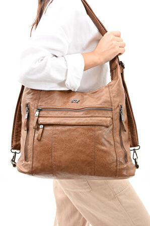 Suni Deri Yumuşak Dokumalı Sırt Omuz Çantası Taba (Model: 571-11-13B) 