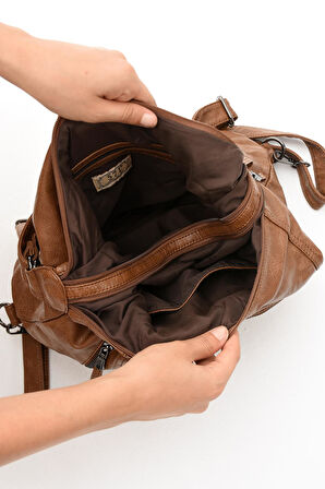 Suni Deri Yumuşak Dokumalı Sırt Omuz Çantası Taba (Model: 571-11-13B) 