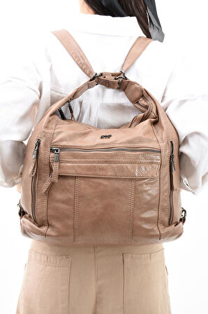 Suni Deri Yumuşak Dokumalı Sırt Omuz Çantası Vizon (Model: 571-11-13B) 