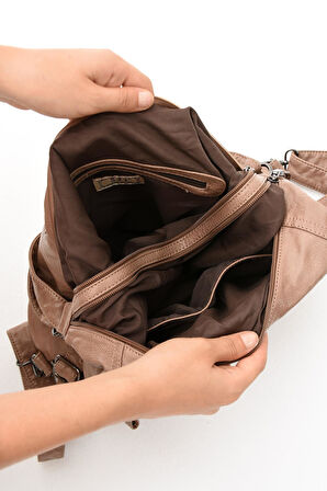 Suni Deri Yumuşak Dokumalı Sırt Omuz Çantası Vizon (Model: 571-11-13B) 