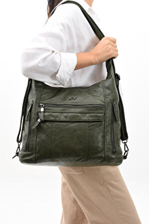 Suni Deri Yumuşak Dokumalı Sırt Omuz Çantası Yeşil (Model: 571-11-13B) 