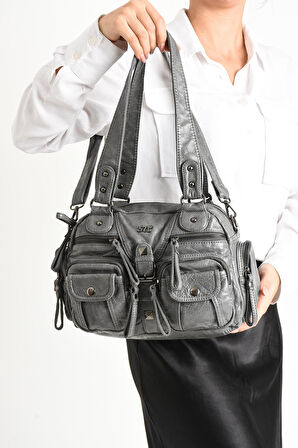 Suni Deri Omuz Çantası Gri (Model: 571-11-13D) 