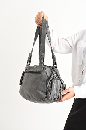 Suni Deri Omuz Çantası Gri (Model: 571-11-13D) 