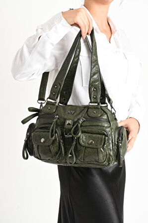 Suni Deri Omuz Çantası Yeşil (Model: 571-11-13D) 