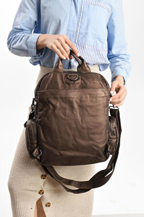 Suni Deri Omuz Çantası Bronz (Model: 571-13-10H) 