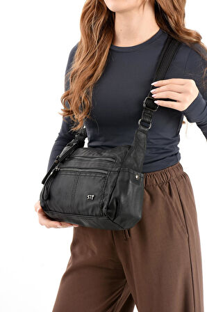 Suni Deri Omuz Çantası Siyah (Model: 571-13-10M) 