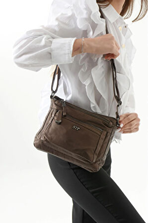 Suni Deri Omuz Çantası Bronz (Model: 571-13-10J) 
