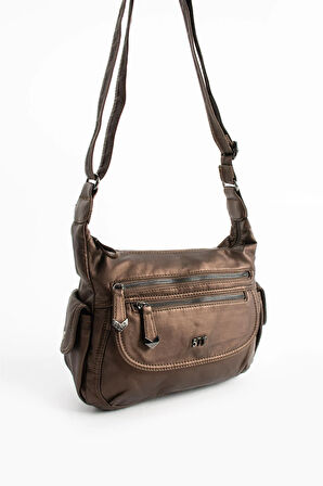 Suni Deri Omuz Çantası Bronz (Model: 571-13-10L) 