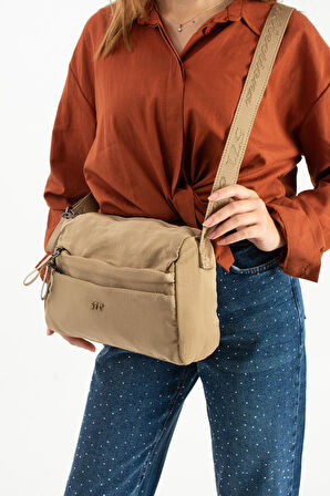 Yumuşak Dokulu Ultra Hafif, Esnek ve Su Geçirmez Polyamid Kumaş Omuz Çantası Vizon Model: (571-13-14C)