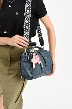 Suni Deri Omuz Çantası Mavi (Model: 571-13-17E) 