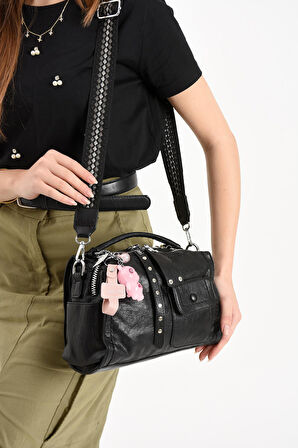 Suni Deri Omuz Çantası Siyah (Model: 571-13-17E) 