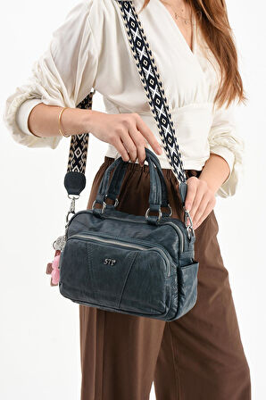 Suni Deri Omuz Çantası Mavi (Model: 571-13-17G) 