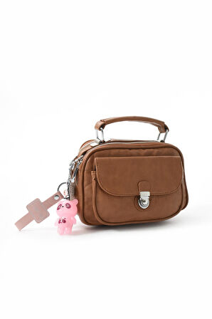 İki Fonksiyonlu Metal Basmalı Suni Deri Omuz, El Çantası Kahve Rengi (Model: 571-13-17H) 