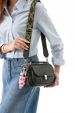 İki Fonksiyonlu Metal Basmalı Suni Deri Omuz, El Çantası Yeşil (Model: 571-13-17H) 