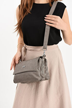 Suni Deri Omuz Çantası Gri (Model: 571-13-17M) 
