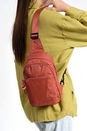 Üç Bölmeli Unisex Göğüs (Bodybag) Çantası Kiremit (Model: 571-9N) 