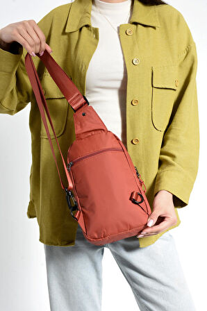 Üç Bölmeli Unisex Göğüs (Bodybag) Çantası Kiremit (Model: 571-9N) 