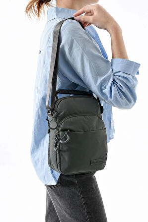 Üç Bölmeli Unisex Göğüs (Bodybag) - El Çantası Gri (Model: 571-9P) 
