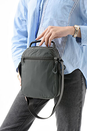 Üç Bölmeli Unisex Göğüs (Bodybag) - El Çantası Gri (Model: 571-9P) 