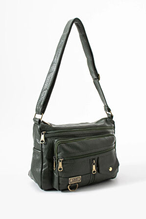 Yıkama Deri Çapraz Askılı Omuz Çantası Poliüretan Deri Haki Model:(571-14-16A)