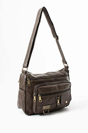 Yıkama Deri Çapraz Askılı Omuz Çantası Poliüretan Deri Vizon Model:(571-14-16A)