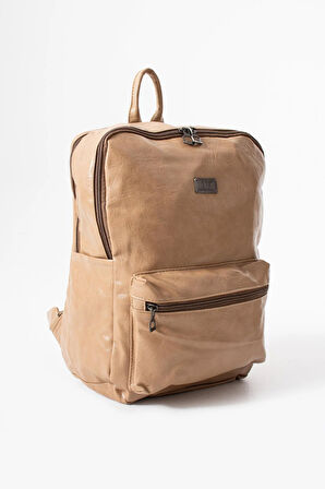 Suni Deri Yıkama Sırt Çantası (Poliüretan) Bej Model:(571-14-16G)