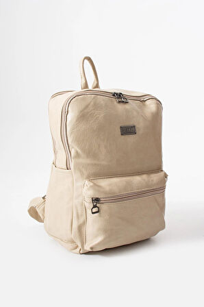 Suni Deri Yıkama Sırt Çantası (Poliüretan) Krem Model:(571-14-16G)