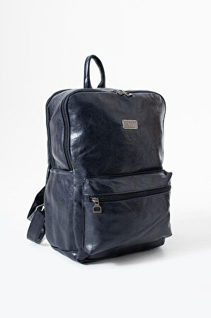 Suni Deri Yıkama Sırt Çantası (Poliüretan) Lacivert Model:(571-14-16G)