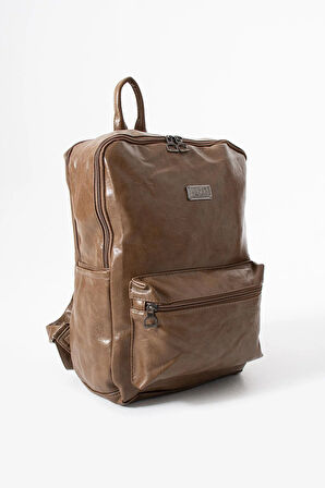 Suni Deri Yıkama Sırt Çantası (Poliüretan) Vizon Model:(571-14-16G)