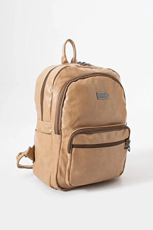 Suni Deri Yıkama Sırt Çantası (Poliüretan) Bej Model:(571-14-16H)