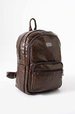 Suni Deri Yıkama Sırt Çantası (Poliüretan) Kahverengi Model:(571-14-16H)