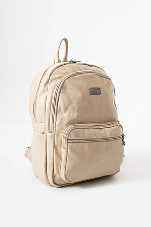 Suni Deri Yıkama Sırt Çantası (Poliüretan) Krem Model:(571-14-16H)