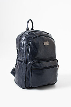 Suni Deri Yıkama Sırt Çantası (Poliüretan) Lacivert Model:(571-14-16H)