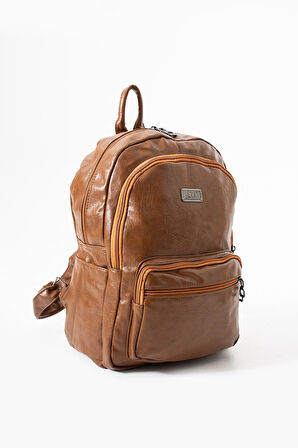 Suni Deri Yıkama Sırt Çantası (Poliüretan) Taba Model:(571-14-16H)