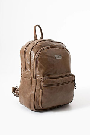 Suni Deri Yıkama Sırt Çantası (Poliüretan) Vizon Model:(571-14-16H)