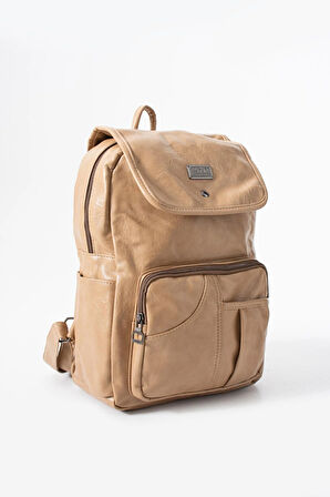 Suni Deri Yıkama Sırt Çantası (Poliüretan) Bej Model:(571-14-16I)