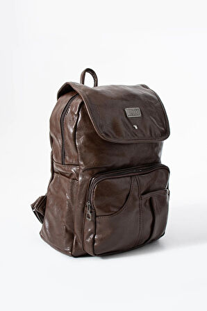 Suni Deri Yıkama Sırt Çantası (Poliüretan) Kahverengi Model:(571-14-16I)