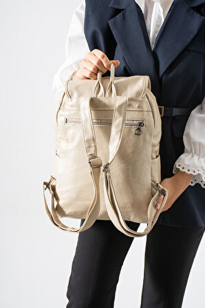 Suni Deri Yıkama Sırt Çantası (Poliüretan) Krem Model:(571-14-16I)