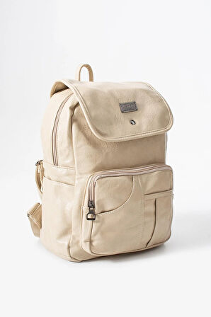 Suni Deri Yıkama Sırt Çantası (Poliüretan) Krem Model:(571-14-16I)