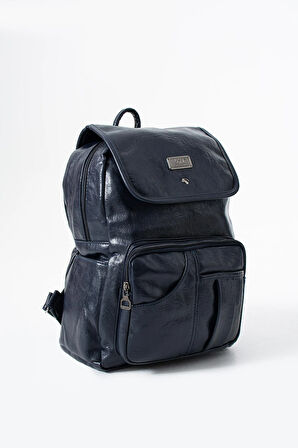 Suni Deri Yıkama Sırt Çantası (Poliüretan) Lacivert Model:(571-14-16I)