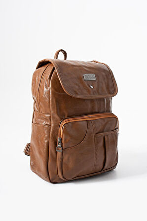 Suni Deri Yıkama Sırt Çantası (Poliüretan) Taba Model:(571-14-16I)