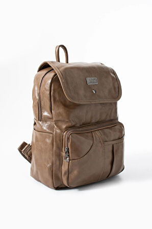 Suni Deri Yıkama Sırt Çantası (Poliüretan) Vizon Model:(571-14-16I)