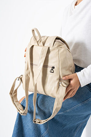 Suni Deri Yıkama Sırt Çantası (Poliüretan) Krem Model:(571-14-16J)