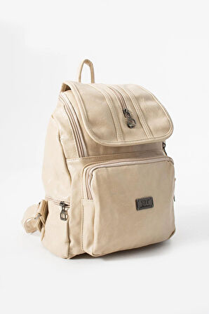 Suni Deri Yıkama Sırt Çantası (Poliüretan) Krem Model:(571-14-16J)