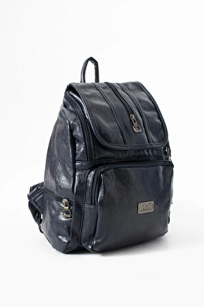 Suni Deri Yıkama Sırt Çantası (Poliüretan) Lacivert Model:(571-14-16J)